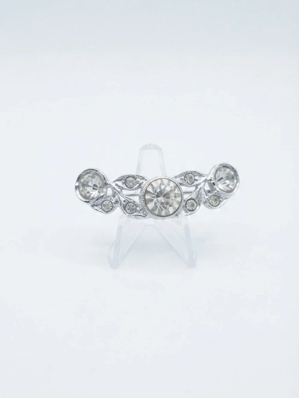 Vintage Art Deco Clear Rhinestone Bar Brooch Pin Component Repair Craft Destash